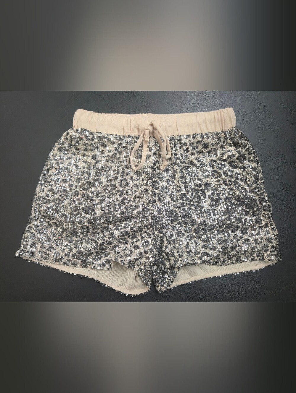 Cream Sequin Leopard Shorts